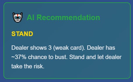Blackjack AI helper recommendation